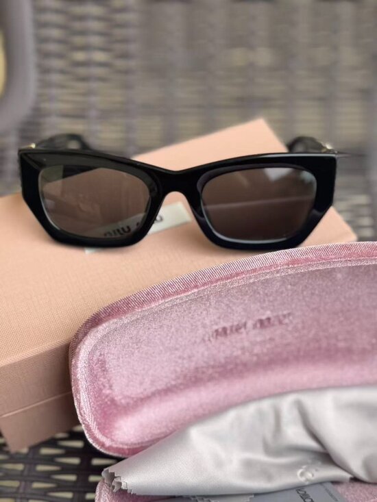 Miu Miu Black Rectangle Sunglasses Gold Logo SMU 09W Chic Luxury main image 6